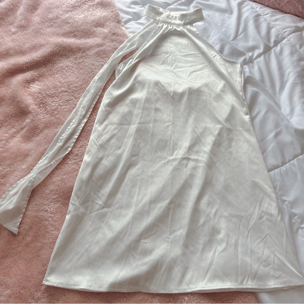 Shein Satin White Halter Dress with Scarf